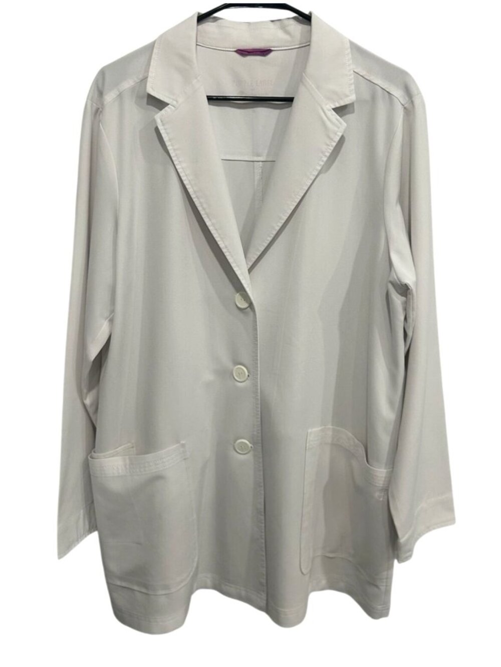 Purple Label XL Beige Unlined Button Front Patch Pocket Lab Coat Costume Doctor